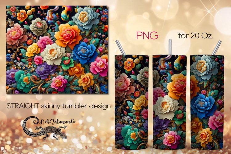 Flowers, black background | tumbler Sublimation design PLUS7
