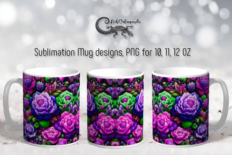 Flowers in black background | Mug Sublimation design PLUS7