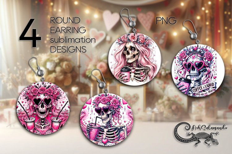 Skull and coffee | Sublimation round earring design PL