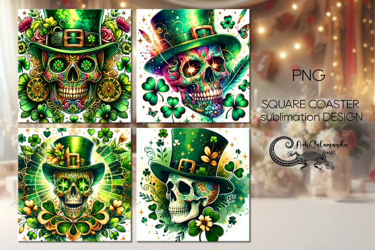 St. Patricks day skull | 4 square coaster sublimation