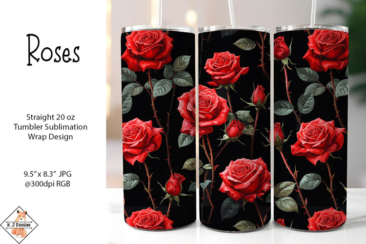 Red Roses Tumbler Sublimation Wrap