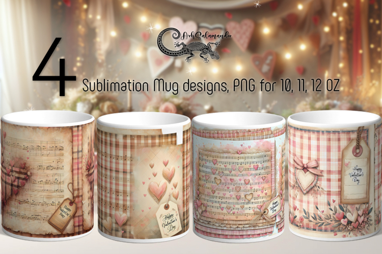 Vintage music | 4 valentine Mug Sublimation designs