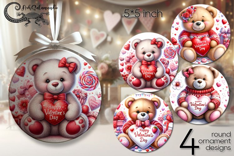 Valentine teddy bear | love round ornaments sublimation