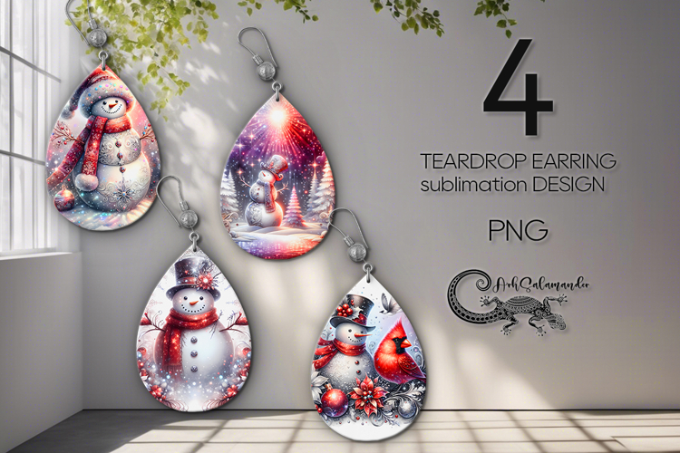 Retro snowman | christmas Teardrop earring sublimation PL example image 1