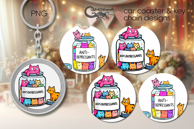 Colorful Cats| Cartoon Car coaster & key chain designs PL