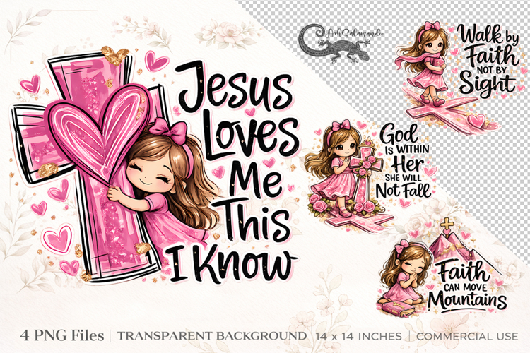 Faith Girl Christian Clipart Bundle | 4 PNG sublimation desi