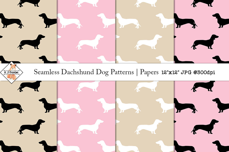 Seamless Dachshund Dog Patterns | Digital Papers
