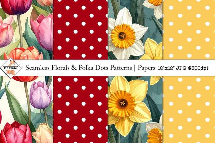 Seamless Florals & Polka Dot Patterns | Digital Papers