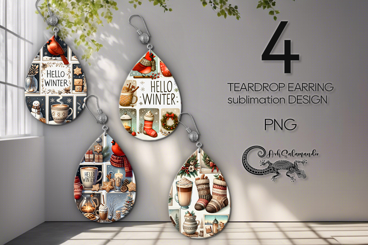 Christmas vibes | 4 winter Teardrop earring Sublimation
