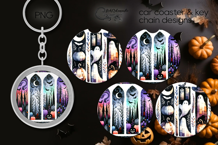 Halloween brushstroke| spooky car coaster & key chain design