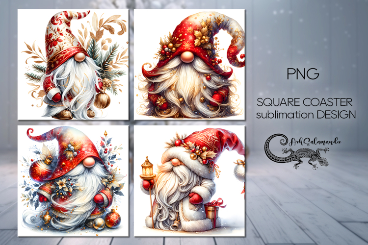 Christmas gnomes | 4 xmas square coaster sublimation PL