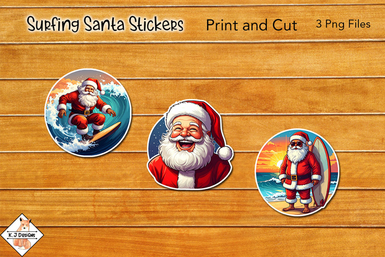 Surfing Santa Stickers | Print and Cut