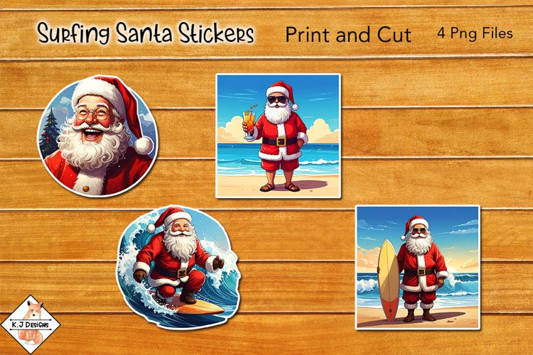 Surfing Santa Stickers | Print and Cut