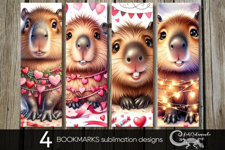 Valentine capybara | 4 cute bookmarks sublimation designs