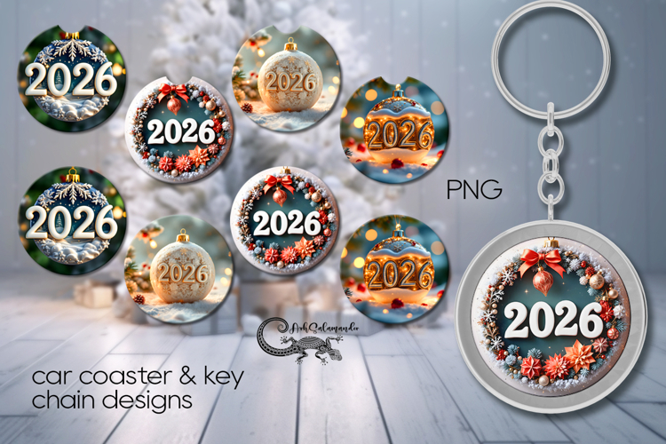 New year moods | 4 xmas Car coaster & 4 key chain designs