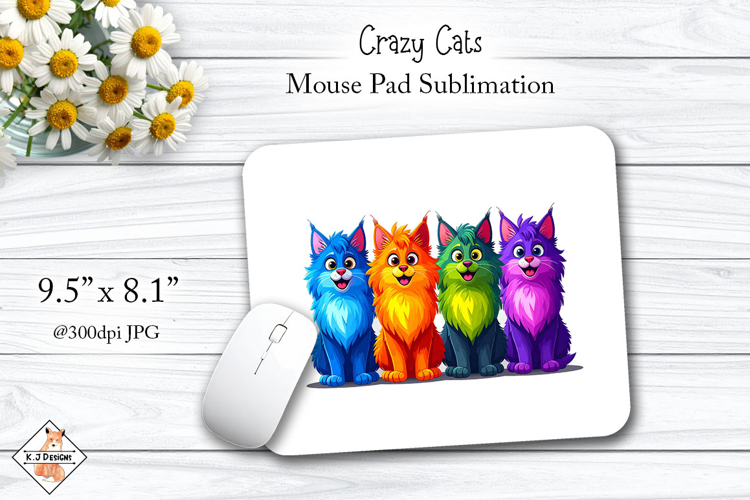 Crazy Cats mouse pad sublimation design