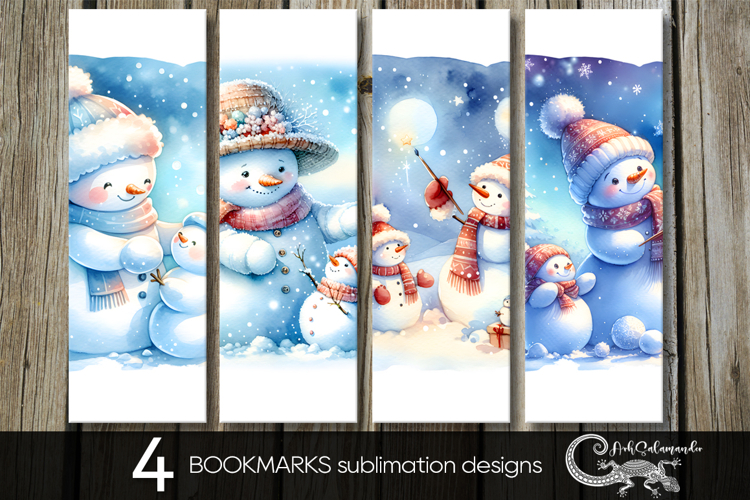 Christmas Snowman card | 4 Xmas bookmarks designs P