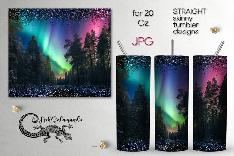 Northern light | winter Skinny tumbler Sublimation design example image 1