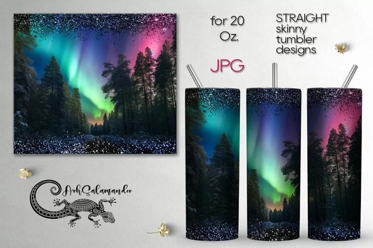 Northern light | winter Skinny tumbler Sublimation design