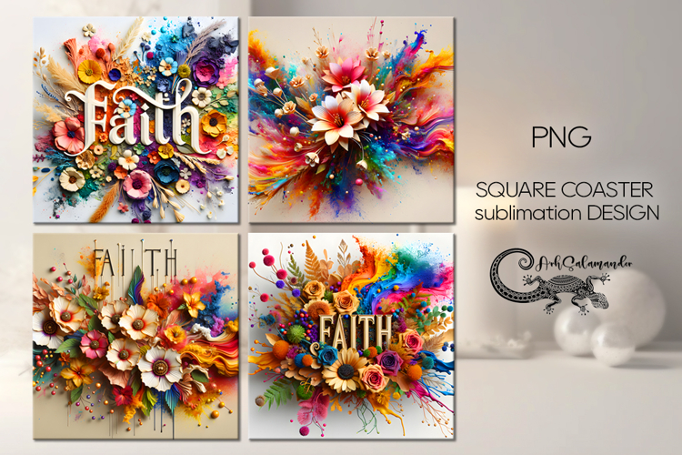 Faith & flowers | square coaster sublimation designs P