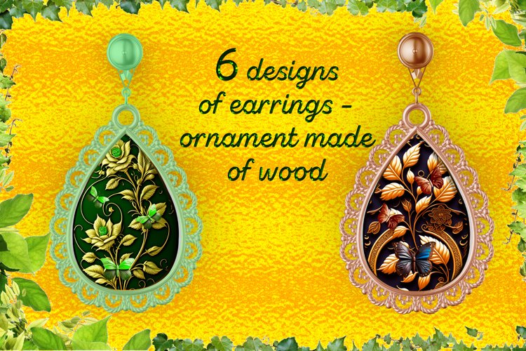 Hanging Earrings I 6 designs of earrings made of wood, PNG example image 1