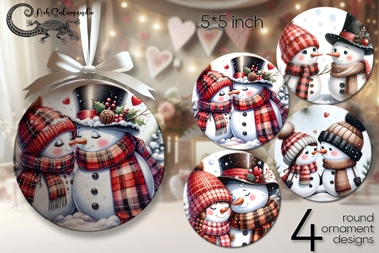 Cute Snowman | 4 winter Round ornaments sublimation