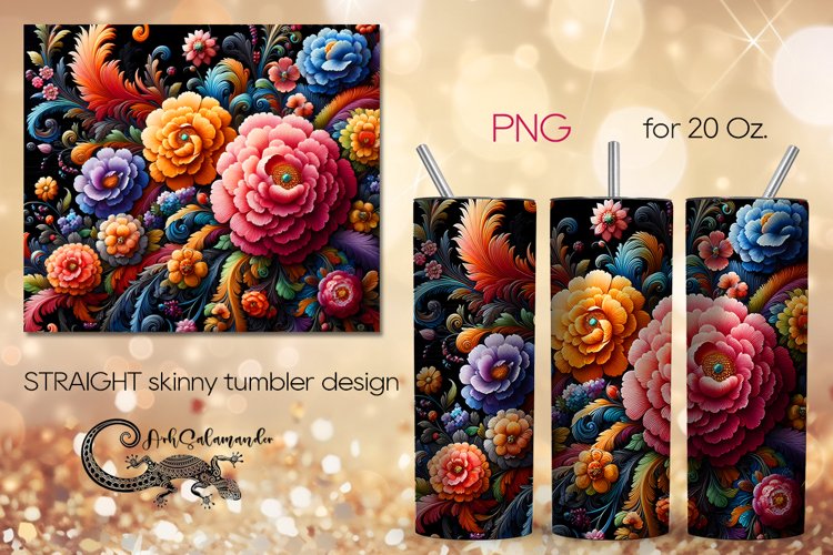 Flowers, black background | tumbler Sublimation design PLUS8