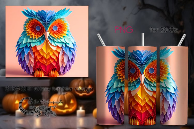 3D papercut Owl | skinny tumbler Sublimation design PLUS8