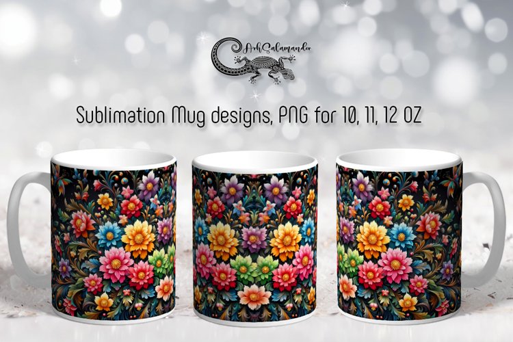 Flowers in black background | Mug Sublimation design PLUS8