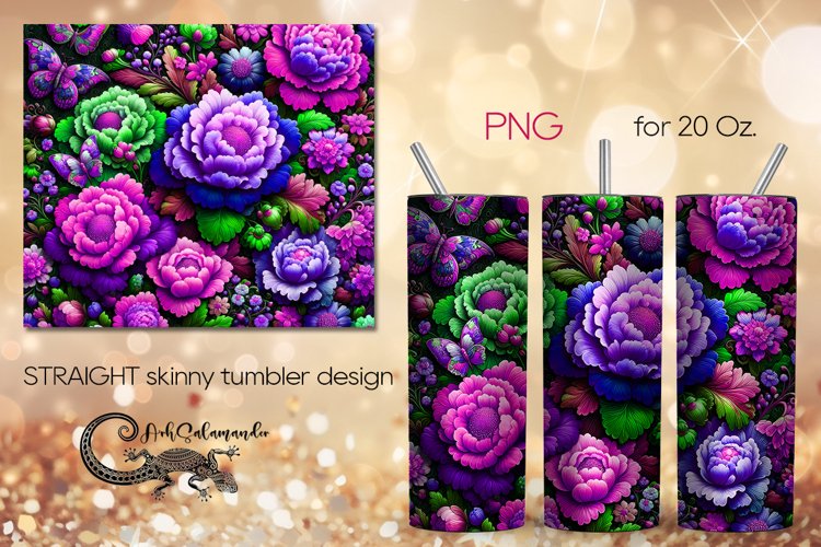 Flowers, black background | tumbler Sublimation design PLUS8