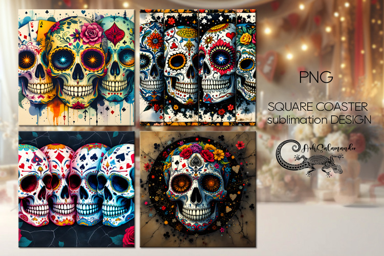 Sugar Skulls | Halloween square coaster sublimation