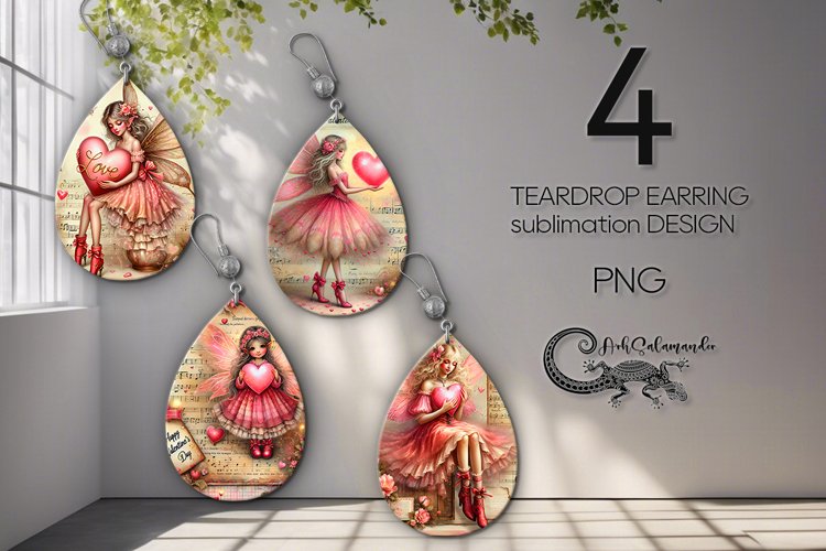 Valentine fairy | love sublimation teardrop earring PL example image 1