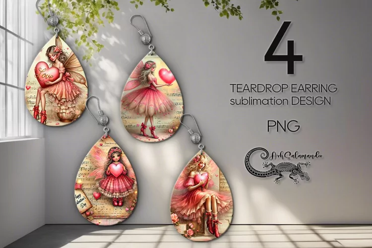 Valentine fairy | love sublimation teardrop earring PL