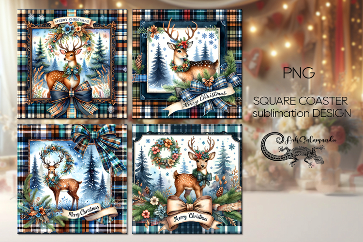 Christmas deer | vintage square coaster sublimation design