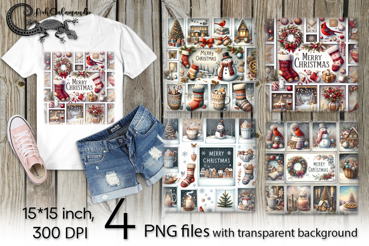 Christmas collage | 4 PNG retro Sublimation designs