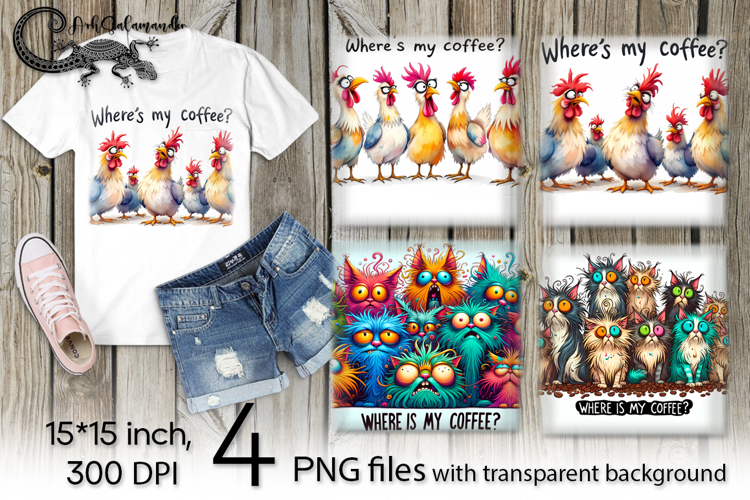 Coffee animals | 4 funny PNG Sublimation designs