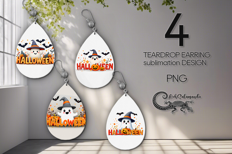 Cute ghost 2 | 4 Funny Teardrop Earring Sublimation designs