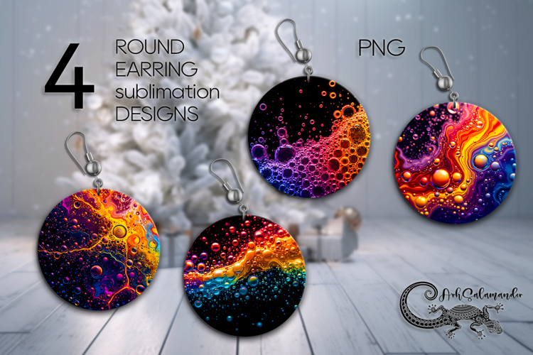 Abstract multicolor | 4 Round earring Sublimation designs PL
