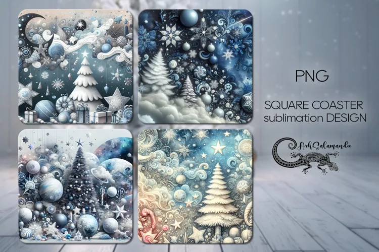 Celestial Christmas | xmas square coaster sublimation design