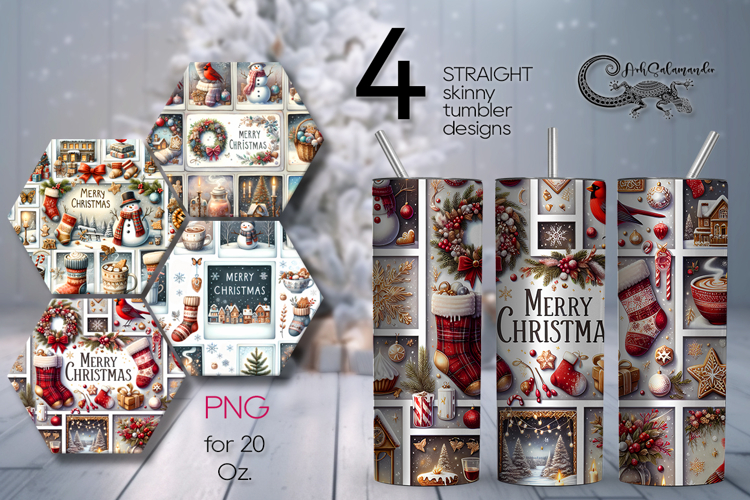 Xmas collage | 4 vintage Skinny tumbler sublimation designs