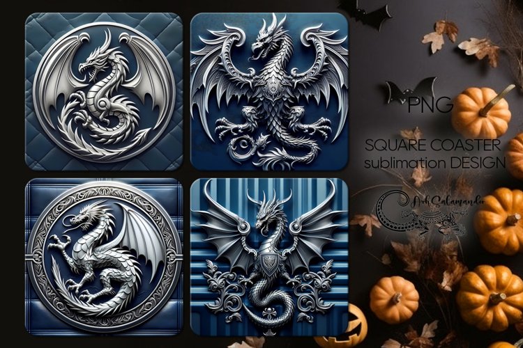 Metallic dragon | 4 square coaster sublimation designs example image 1