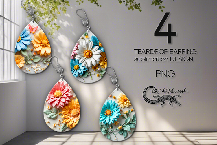 Spring 3d Flowers | 4 Sublimation Teardrop Earring PL