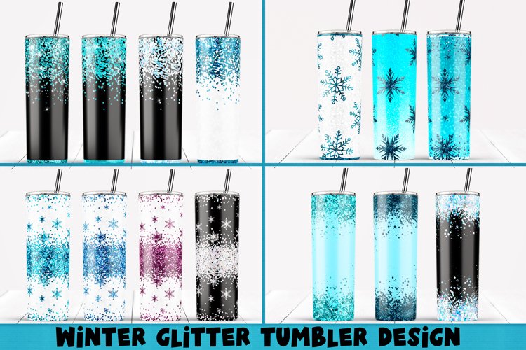 Glitter Snowflakes Tumbler, Winter Christmas Sublimation. example image 1