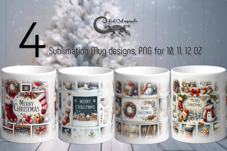 Christmas collage | 4 retro Sublimation Mug designs