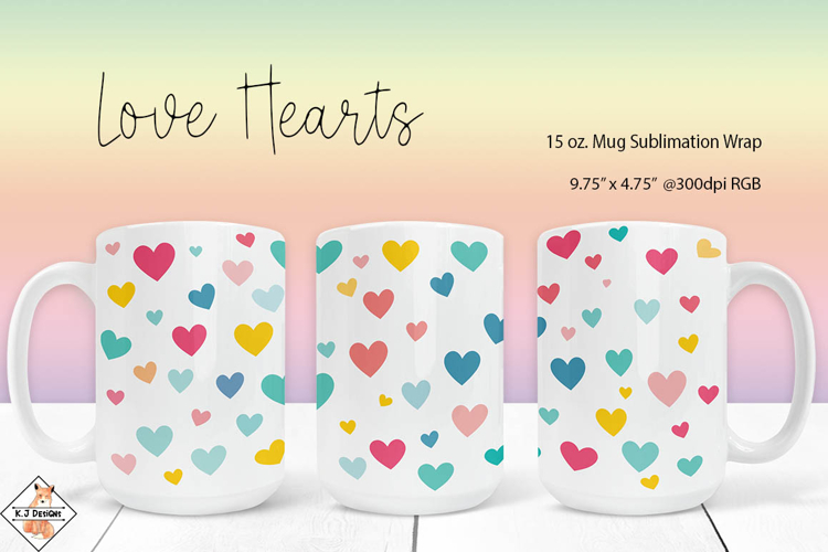 Love Hearts Mug Wrap Sublimation | 15 oz. Mug