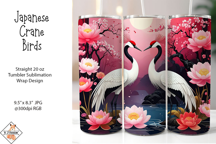 Japanese Crane Birds Tumbler Sublimation Wrap