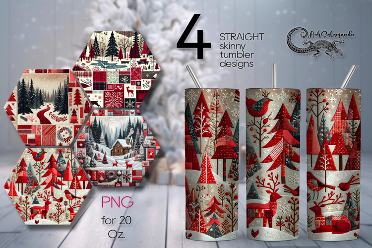 Xmas patchwork landscape | Skinny tumbler sublimation design