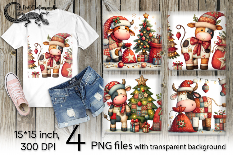 Christmas patchwork | 4 PNG retro Sublimation designs
