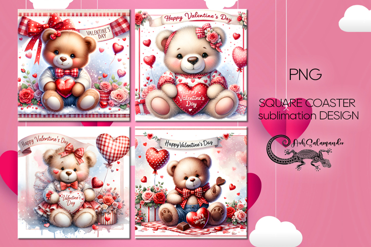 Valentine Teddy bear | 4 love square coaster sublimation