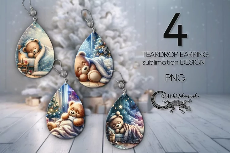 Sleeping baby animals | Xmas Teardrop earring sublimation